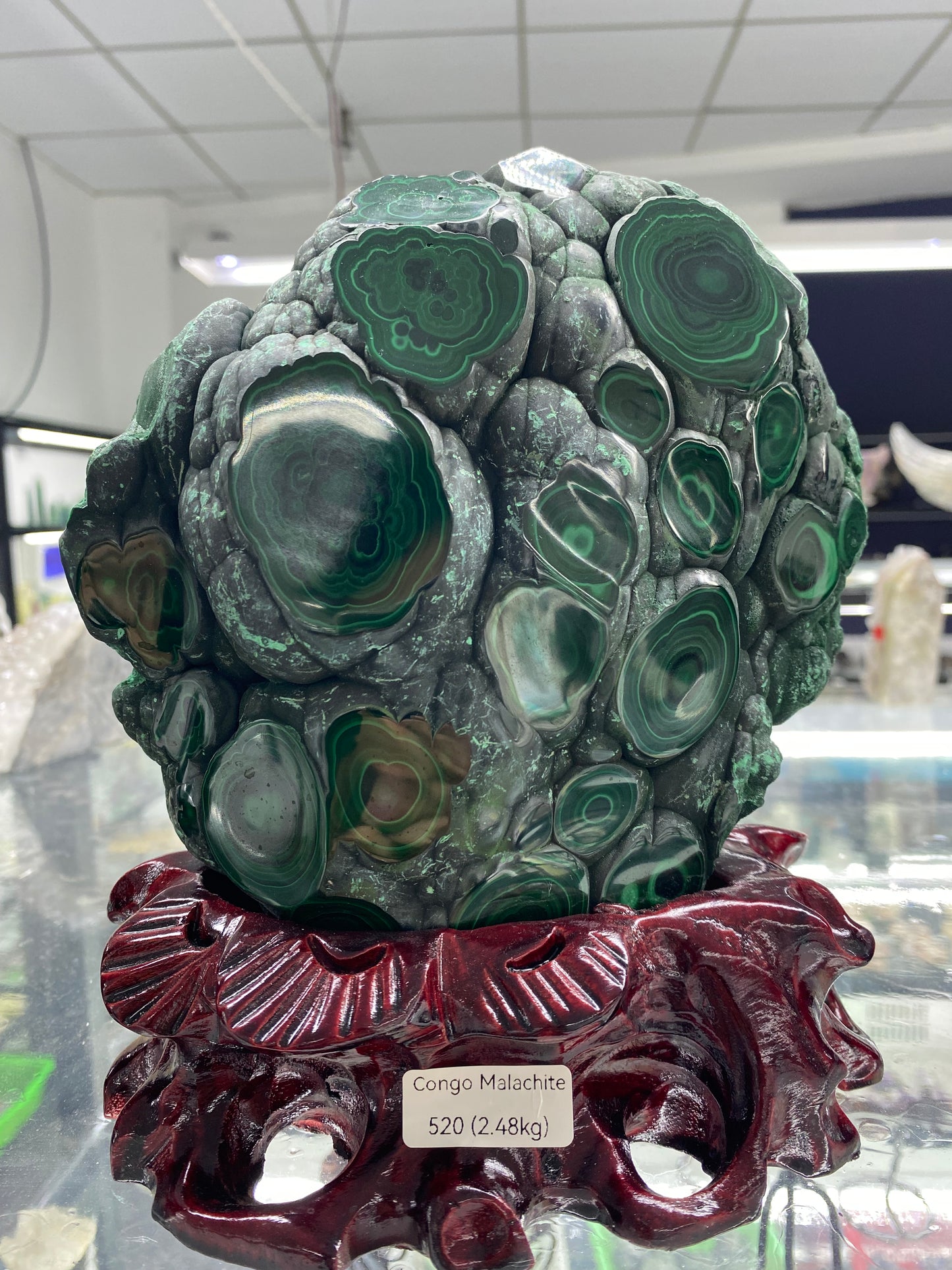 Congo Velvet Malachite with Wooden Stand